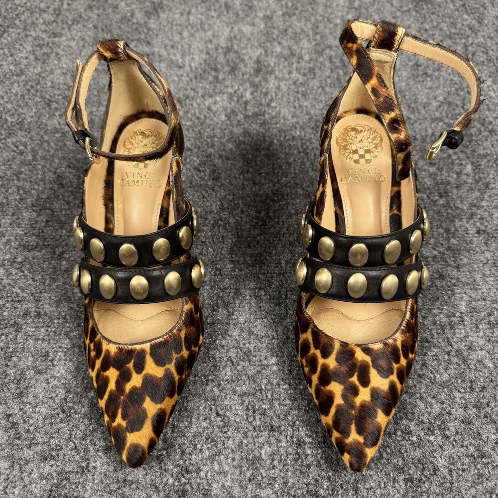 Vince Camuto Krellen Sz 6 M Studded Strap Animal Print Heel Pumps with Box